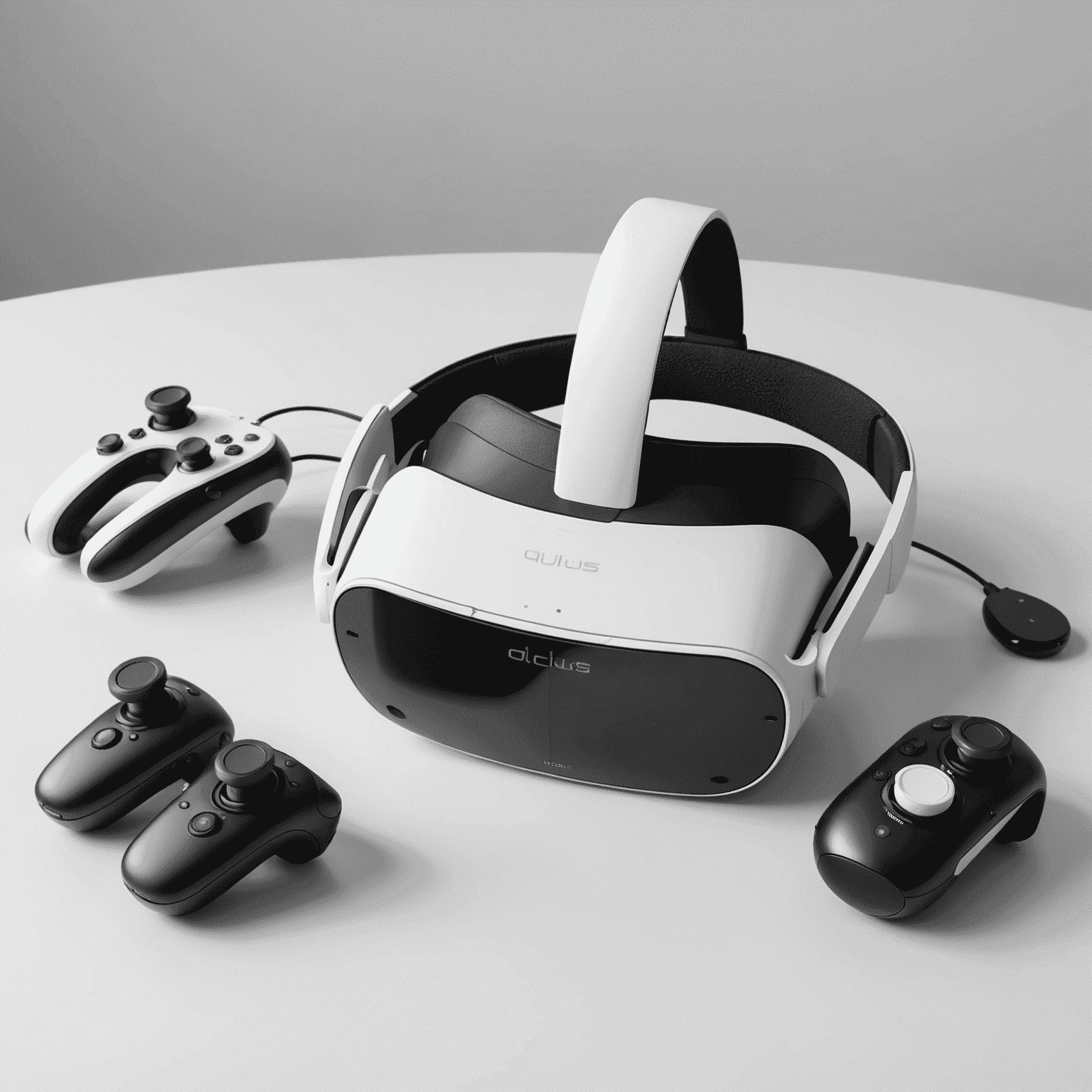 Close-up of the Oculus Quest 2 headset and controllers, highlighting its sleek, white design and compact form factor