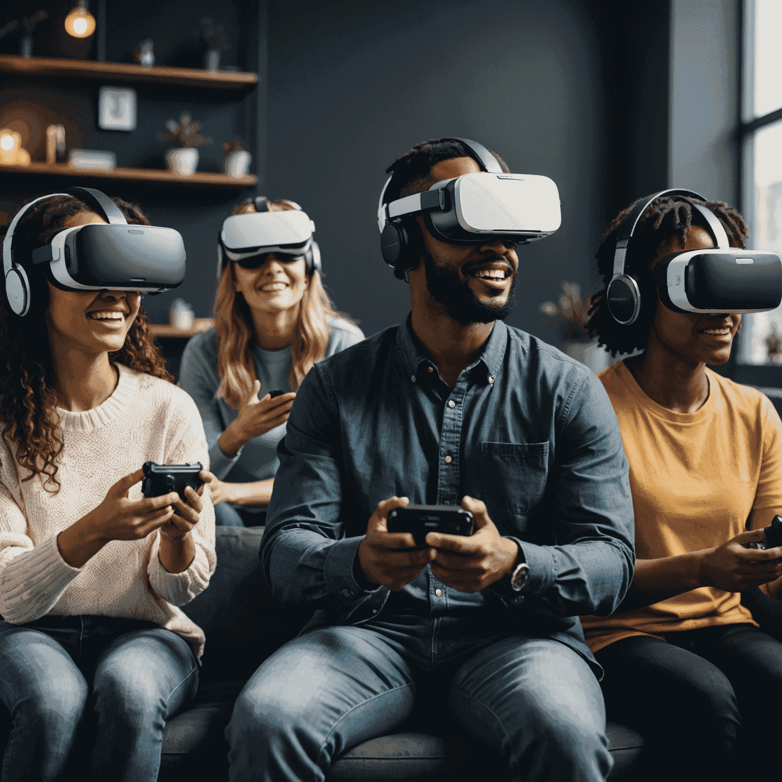 A diverse group of people enjoying VR games, representing the increased accessibility of VR technology